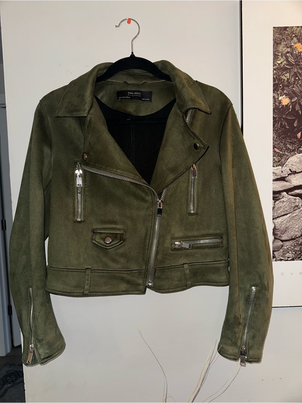 Zara Olive Green Suede Moto Jacket - Women's